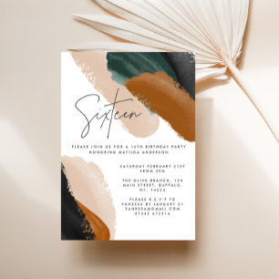 Invitation Eau abstraite en terre cuite verte 16e anniversair