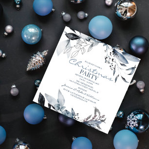 Invitation Eau Bleue Aquarelle Fête de Noël