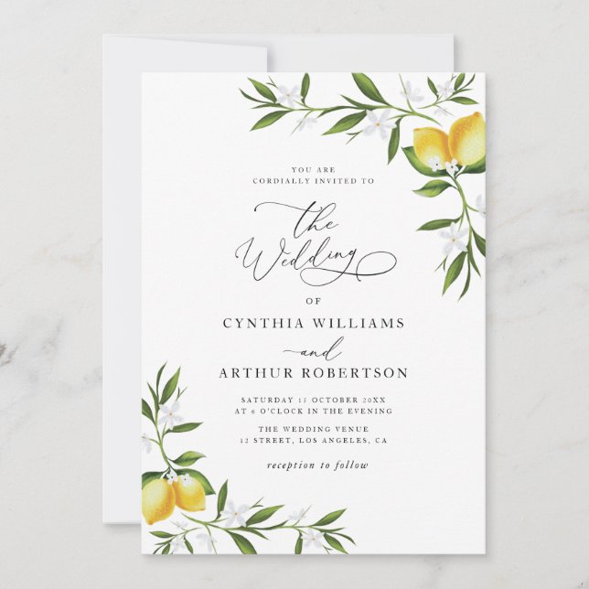 Invitation eau citron vert mariage fleuri (Devant)