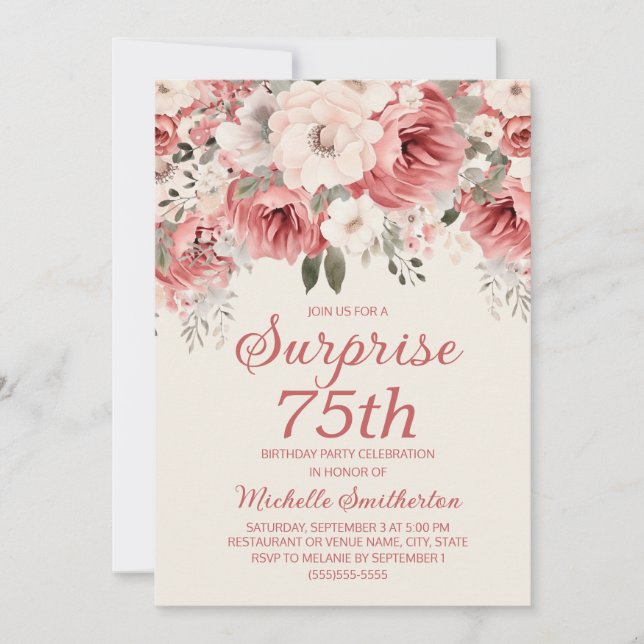 Invitation Eau couleur Rose rousse duveteuse Surprise florale (Devant)