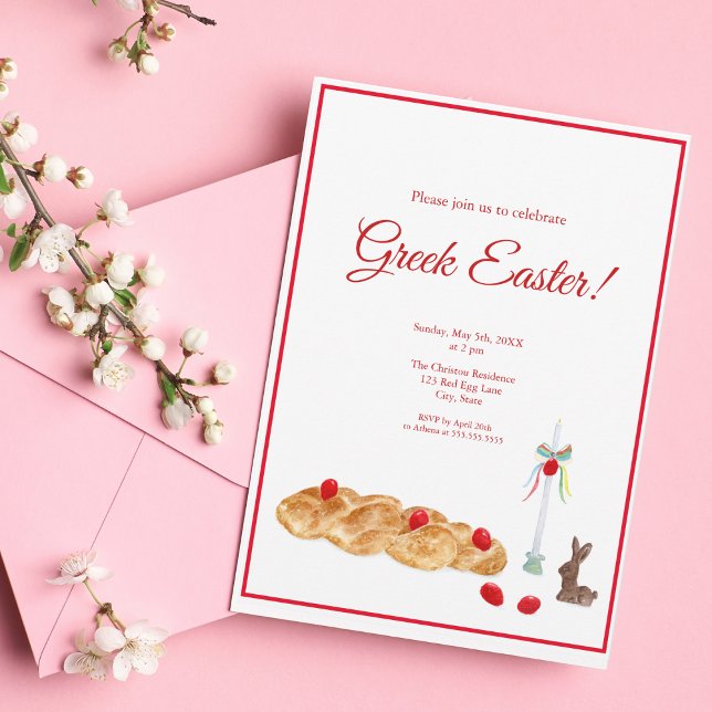 Invitation Eau-forte de nourriture de Pâques grec joyeux (Greek Invitation with traditional greek bread.)