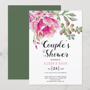 Invitation Eau rose fleurs mariage couples douche
