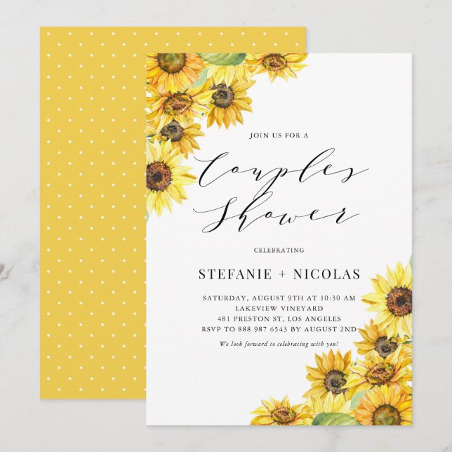 Invitation Eau Rustique Tournesols Couples Douche (Devant / Derrière)