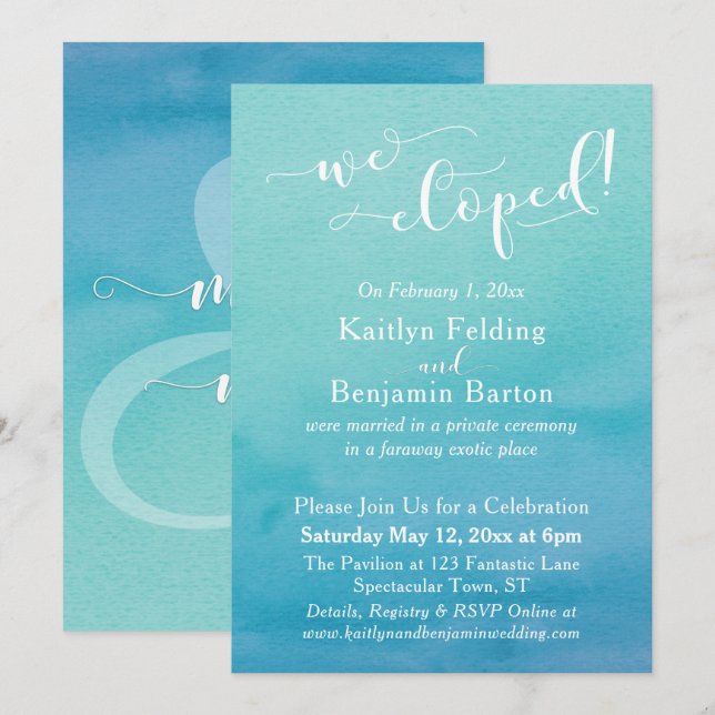 Invitation Eau teintée aquarelle dégradé bleu sarcelle pour n (Devant / Derrière)