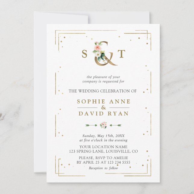 Invitation Eau verdoyante Mariage géométrique (Devant)