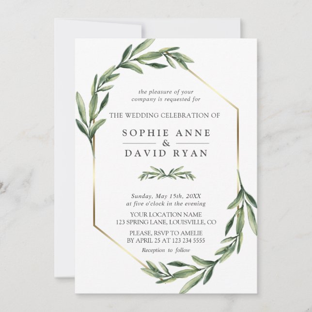 Invitation Eau verdoyante Mariage géométrique (Devant)