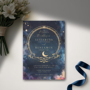 Invitation Eaux célestes Minuit Bleu Élégant Mariage