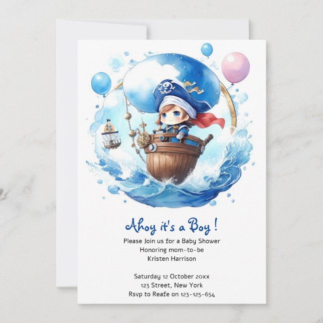 Invitation Eaux lunaires : Baby shower pour garçons aquarelle (Devant)