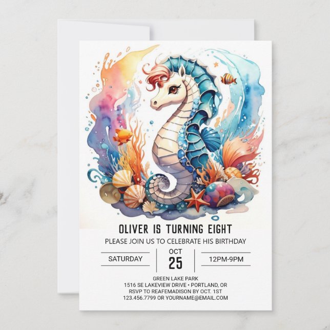 Invitation Eaux Whimiques Seahorse Anniversaire (Devant)