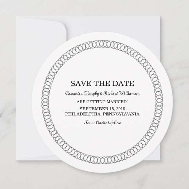 Invitation Ebony encerclée ronde Enregistrer la date Invitati (Devant)