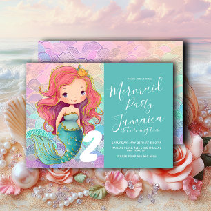 Invitation Écailles de Sirène Filles Cheveux Roses Fête d'Ann