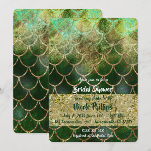 Invitation Écailles de sirène vertes et dorées Glam douche de