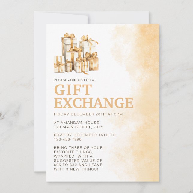 Invitation Échange cadeau de couleur d'eau neutre de Noël (Devant)