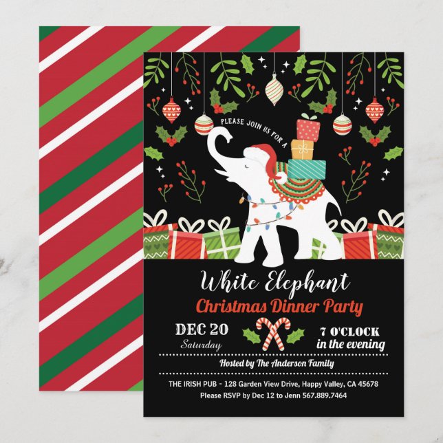 Invitation Échange cadeau de Noël d'éléphant blanc (Devant / Derrière)