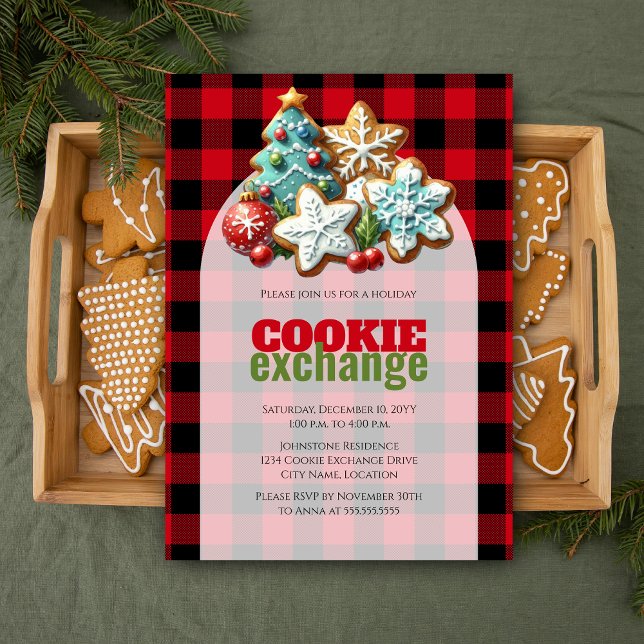 Invitation Échange de biscuits de Noël (Christmas holiday cookie exchange customizable invitation)