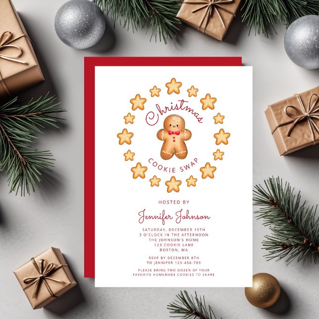 Invitation Échange de biscuits de Noël en forme d'homme en pa (Cute Gingerbread Man Christmas Cookie Swap Invitation)