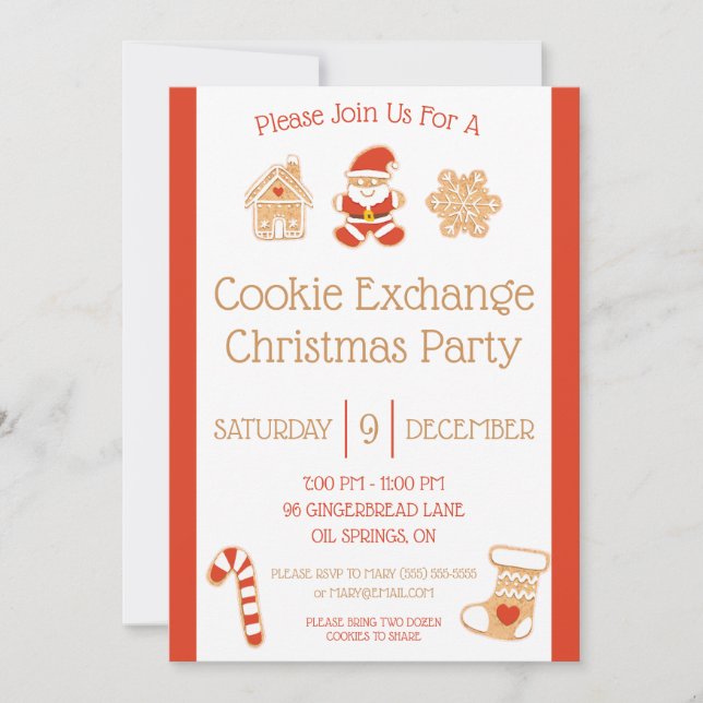 Invitation Échange de biscuits de Noël, Fête de Noël (Devant)