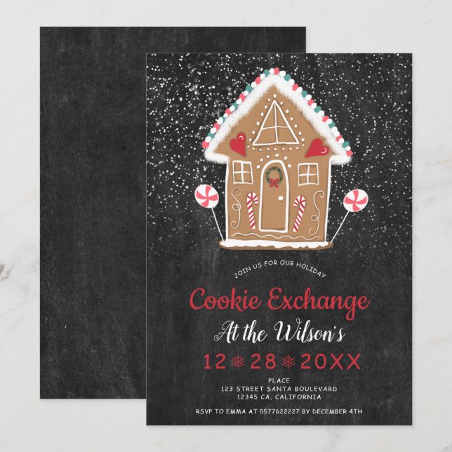 Invitation Échange de biscuits de Noël maison de pain de ging (Devant / Derrière)