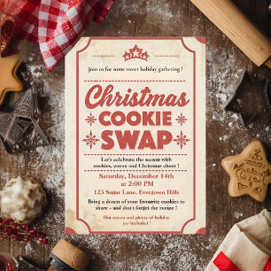 Invitation Échange de biscuits de Noël rétro vintage 