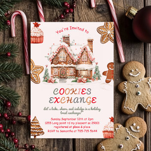 Invitation Échange de biscuits de Noël rose Vacances coloré
