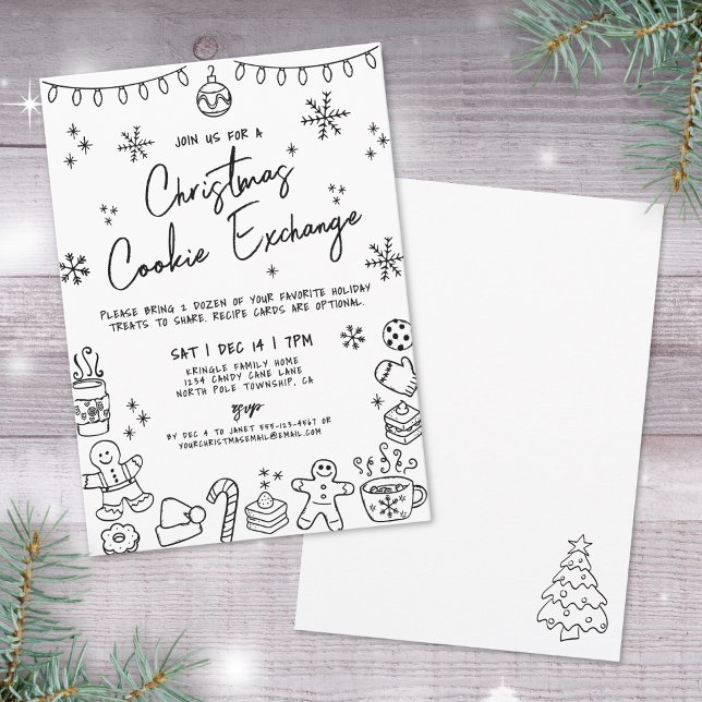 Invitation Échange de biscuits de Noël Whimsical dessiné à la (Hand Drawn Whimsical Christmas Cookie Exchange Invitation)