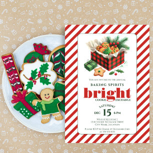 Invitation Échange de biscuits élégant Fête rouge et verte
