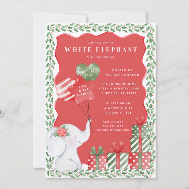 Invitation Échange de cadeaux de Noël à l'éléphant blanc (Devant)