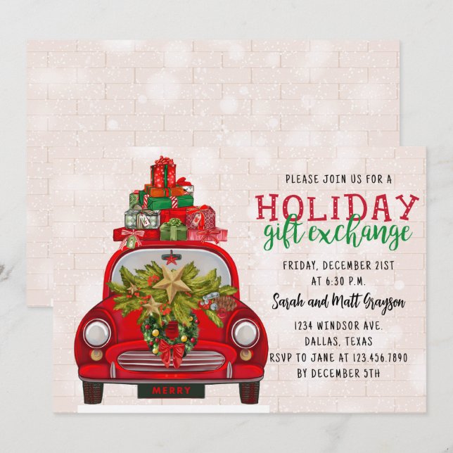 Invitation Échange de cadeaux de Noël Fête de vacances (Devant / Derrière)
