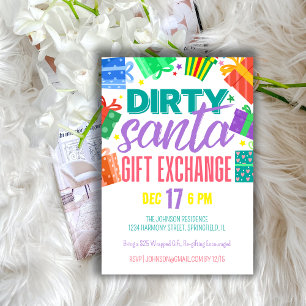 Invitation Échange de cadeaux Dirty Santa de fête colorée et 