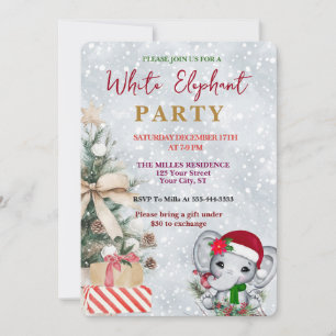 Invitation Échange de cadeaux éléphant blanc moderne pour fêt