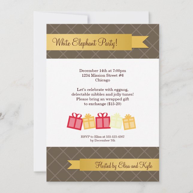 Invitation Échange de cadeaux fête de Noël brun brun brun rub (Devant)
