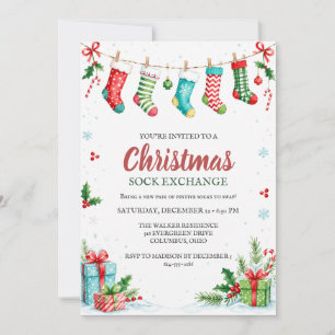 Invitation Échange de chaussettes de Noël Chaussettes aquarel