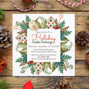 Invitation Échange de cookies de Noël Watercolor Holiday