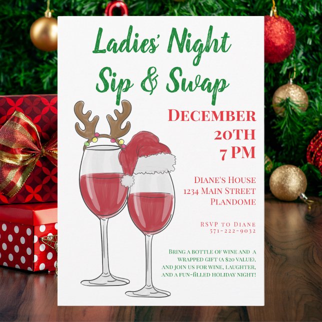 Invitation Échange de vin cadeau de Noël pour dames de nuit (Créateur téléchargé)