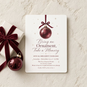 Invitation Échange d'ornement de Noël avec nœud bourguignon