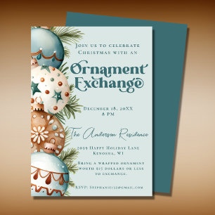 Invitation Échange d'ornement de Noël turquoise et Brown