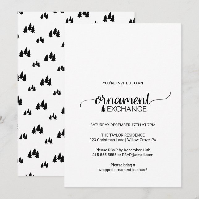 Invitation Échange d'ornement simple de calligraphie noir et  (Devant / Derrière)