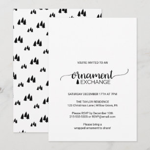 Invitation Échange d'ornement simple de calligraphie noir et 