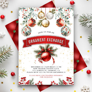 Invitation Échange d'ornements Boules d'Or Rouge Soirée de No