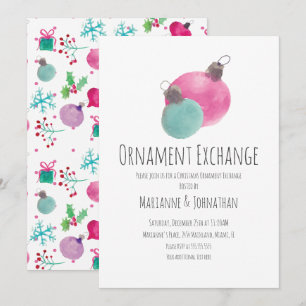 Invitation Échange d'ornements de Noël aquarelle