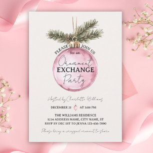 Invitation Échange d'ornements roses pour la fête de Noël