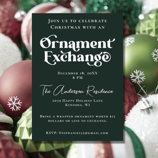 Invitation Échange d'ornements Vert Typographie Gras Annivers (Créateur téléchargé)