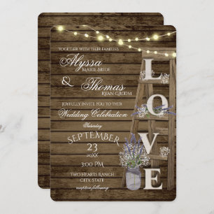 Invitation Echelle rustique et lumière Lavender Love Mariage