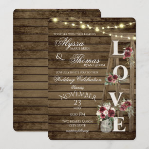 Invitation Échelle rustique et lumières Aimer Mariage Bourgog