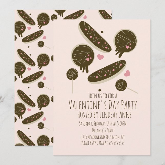 Invitation Eclair Donuts Cake Pops Fête de la Saint-Valentin (Devant / Derrière)