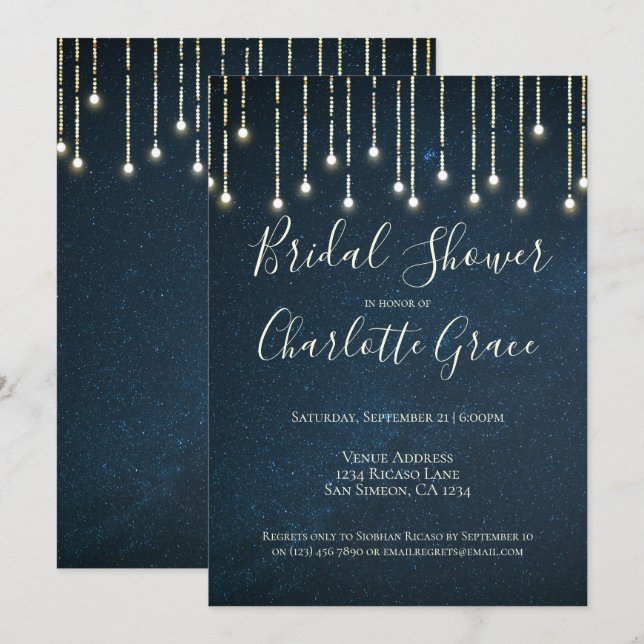 Invitation Éclairage À Chaîne Sur La Fête des mariées Ciel St (Devant / Derrière)