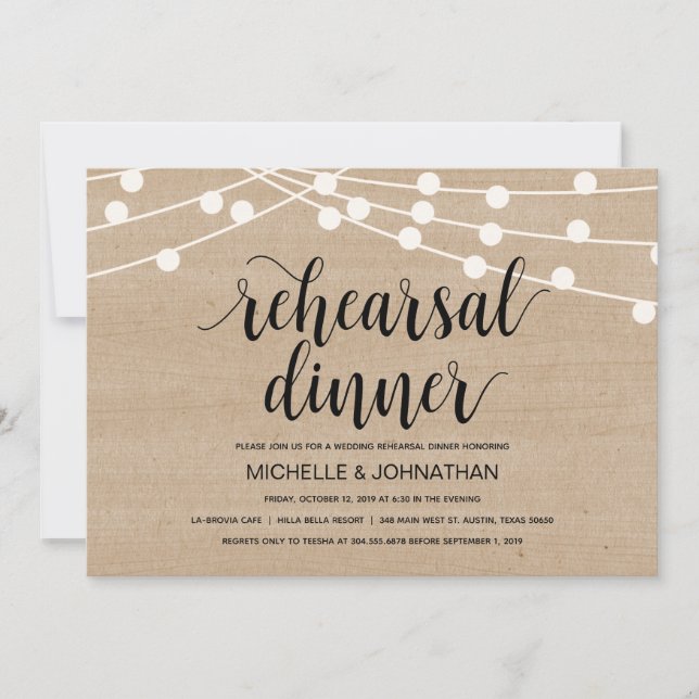 Invitation Éclairage à cordes Dîner de répétition mariage inv (Devant)
