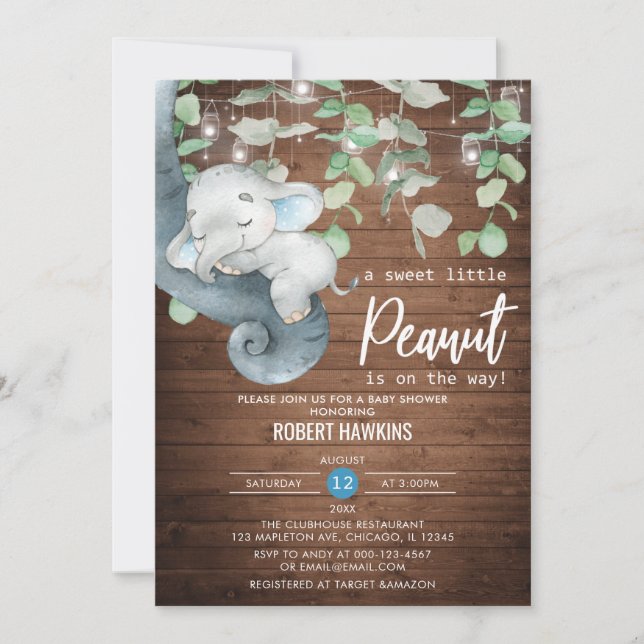 Invitation Éclairage à cordes Petit Baby shower éléphant d'ar (Devant)