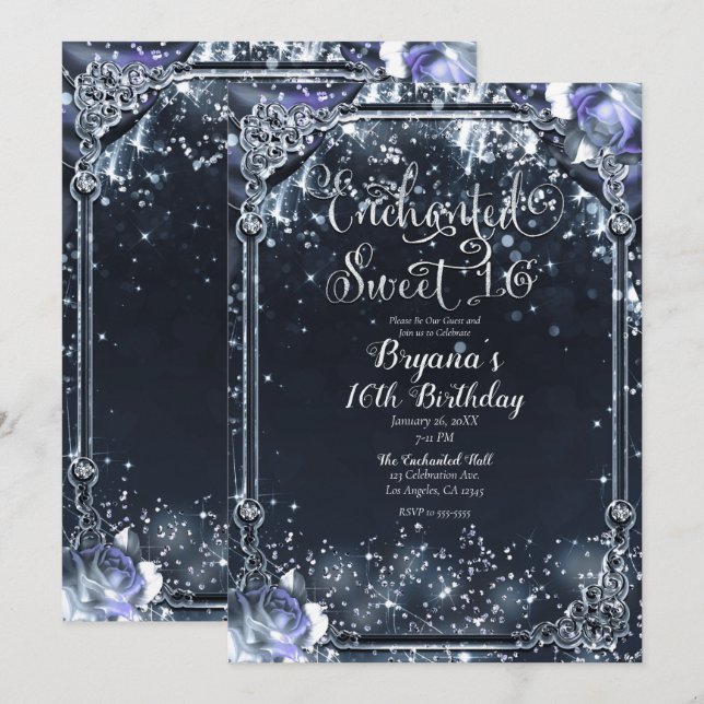 Invitation Éclairage d'argent pourpre doux 16 16e (Devant / Derrière)