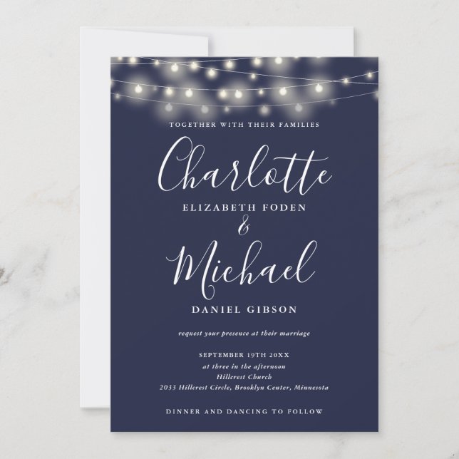 Invitation Éclairage de Chaîne de Caractères Mariage Code QR  (Devant)